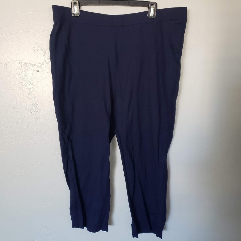 Susan Graver Women's XL Navy Blue Cropped Pants Capri Coastal Grandma